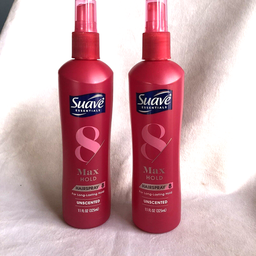 2 Suave UNSCENTED Max Hold Hair Spray Long Lasting 8 Pump NonAerosol