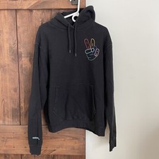 ADIDAS Hoodie Men  s Large Peace Sign Trefoil Logo Fleece Sweatshirt Black
