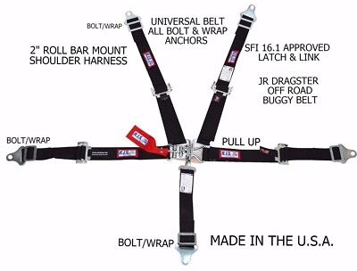 RJS RACING 2'' 5 PT LATCH & LINK HARNESS JR DRAGSTER QUARTER MIDGET BLACK 1005601
