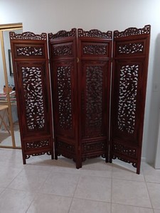 VTG 6' tall Antique Solid  Rosewood Ornate Carved Standing 4 panel Wall Screen 