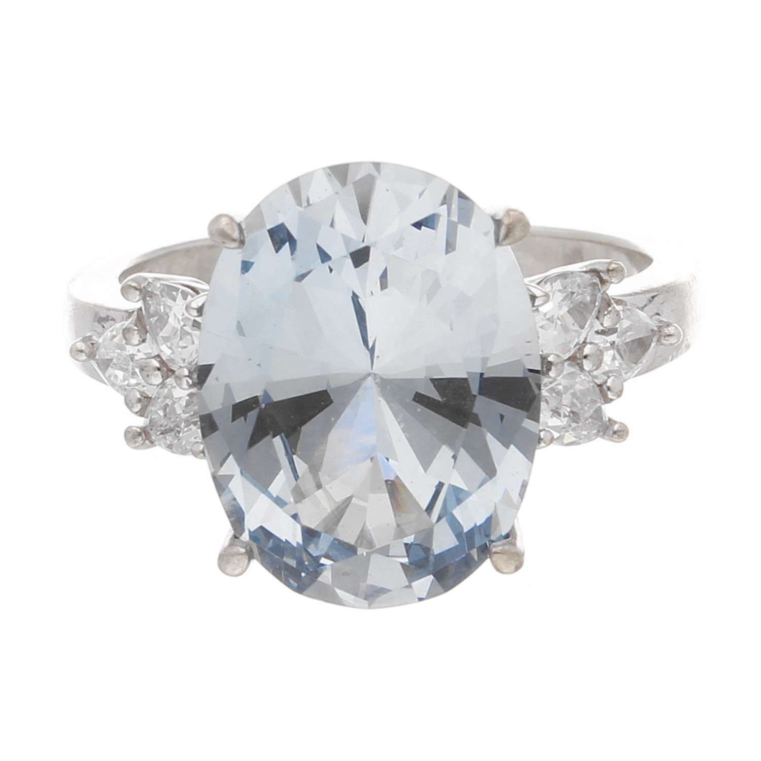 Silver Simulated Blue Topaz Solitaire & Simulated Diamond Accents Ring (Size U)