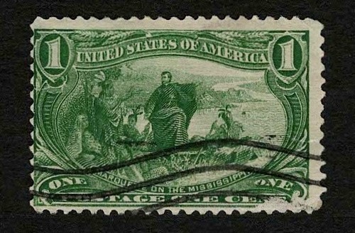 US 1898 #285 Green 1c Trans-Mississippi Exposition Marquette Paper Scrape Used - Picture 2 of 3
