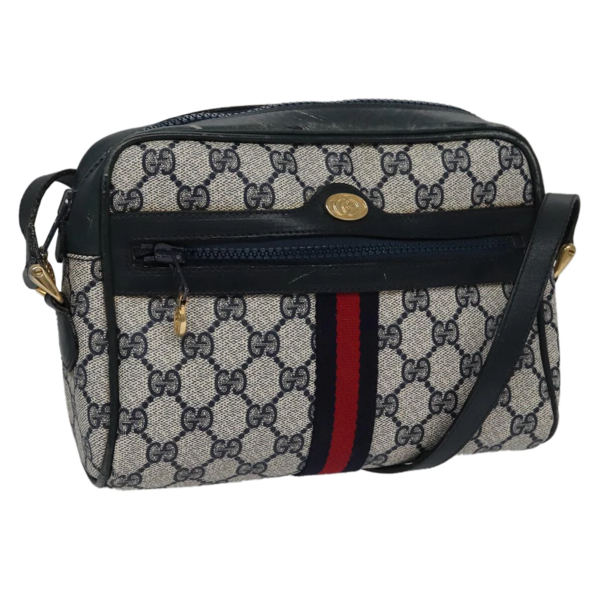 Sac à bandoulière GUCCI GG Supreme Sherry Line PVC cuir bleu marine rouge authentique ep7021