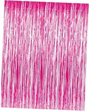 3.2 ft x 8.2 ft Metallic Tinsel Foil Fringe Curtains Party Photo 1 Hot Pink