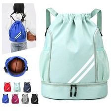 Drawstring Sports Backpack Gym Bag with Shoe Compartment Waterproof Knapsack New