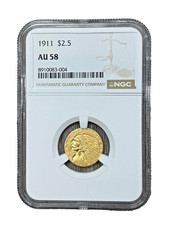 1911 P $2.5 Gold Indian Head Quarter Eagle, NGC AU 58