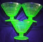 Vintage Anchor Hocking Uranium Green Block Optic Sherbet Dessert Cups "3"
