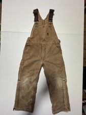 Carhartt YYR27 Boys 8y Sandstone Bib Overall Quilt Lined Duck Canvas Dungarees