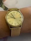 Vintage Timex 70's Bracelet  Watch Day Gold tone Retro Stretch Pull On