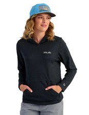 Huk Coldfront Pullover Hoodie Women's Sweatshirt, Heather Black, Large