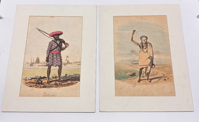 Hand Colored Aquatint Pair Captain Charles Gold Oriental Drawings 1799 Indian