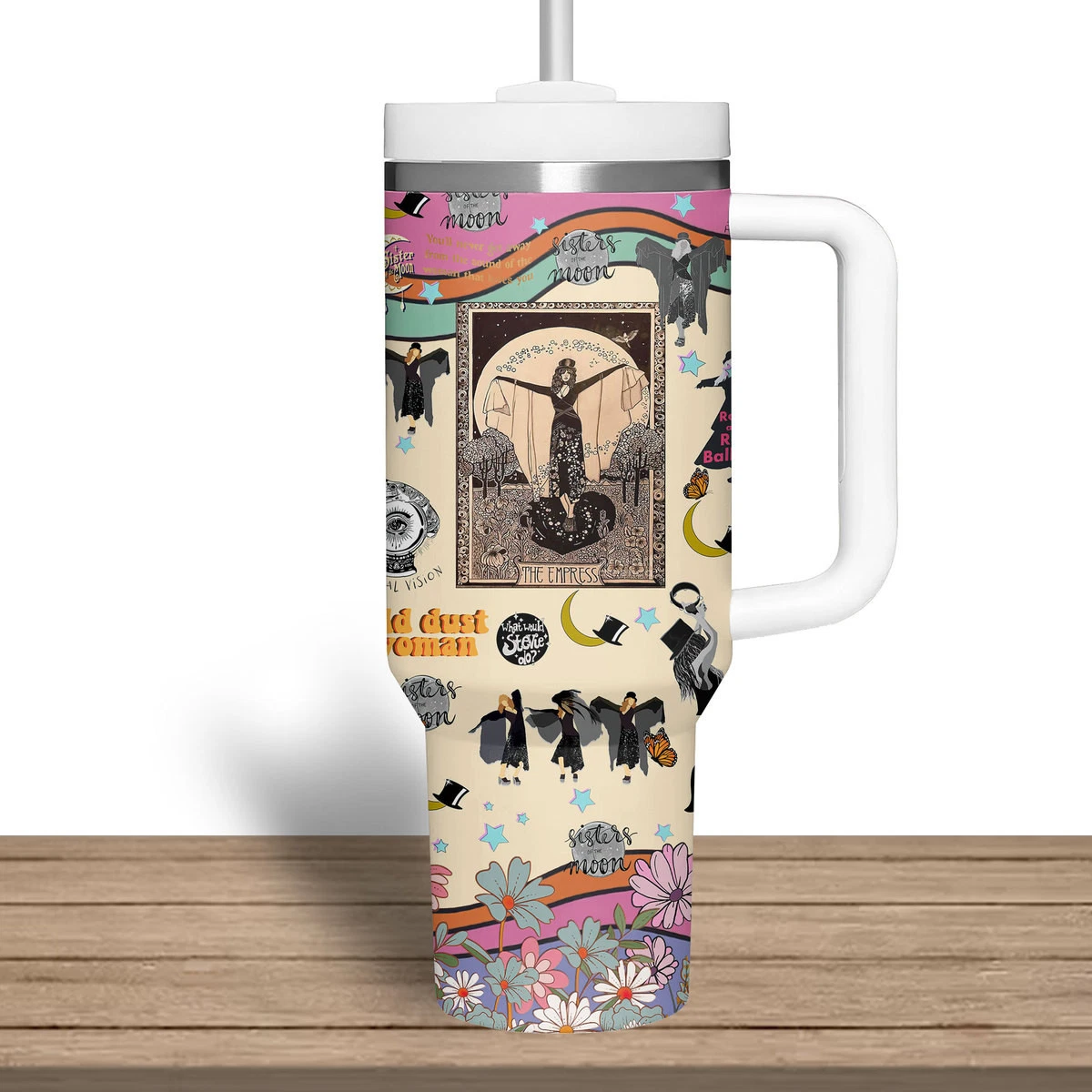 Boho Rock Female Singer Inspired Tumbler With Handle – 40oz