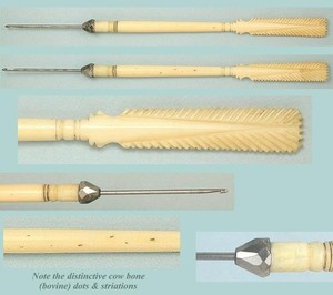 Antique Carved Cow Bone Arrow Crochet Hook * English * Circa 1890