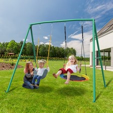 Metal Swing Set Outdoor Heavy-Duty Frame Metal Playset Kids Adults with 2 Swings