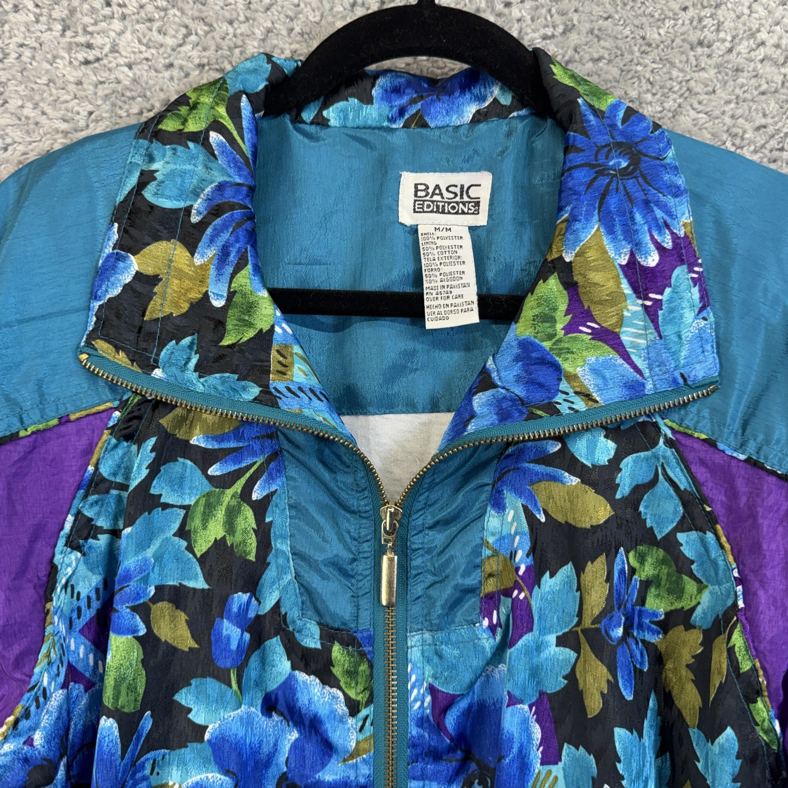 Basic Editions Jacket Womens Medium Blue Floral C… - image 2