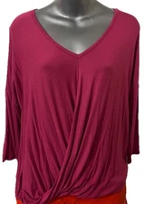 ana Fuchsia Draped Top Womens Size XS V-Neck 3/4 Sleeve 222-31732