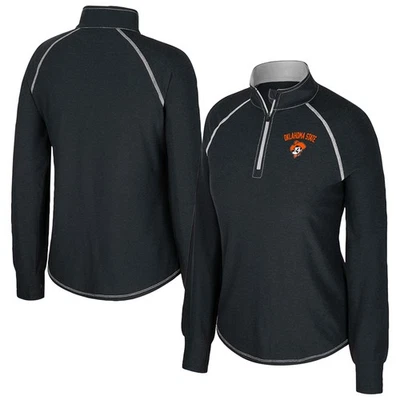 Women's Colosseum Black Oklahoma State Cowboys Bikram Raglan Quarter-Zip Top - Image 1 of 3