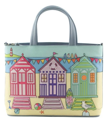 Mala Leather Southwold Large Grab Shoulder Handbag + Dust Bag Beach Huts Blue