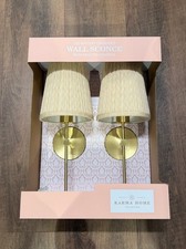 Tkmaxx  Set Of 2 Beige & Gold Wall Sconce LED Lamps Elegant Home Decor New