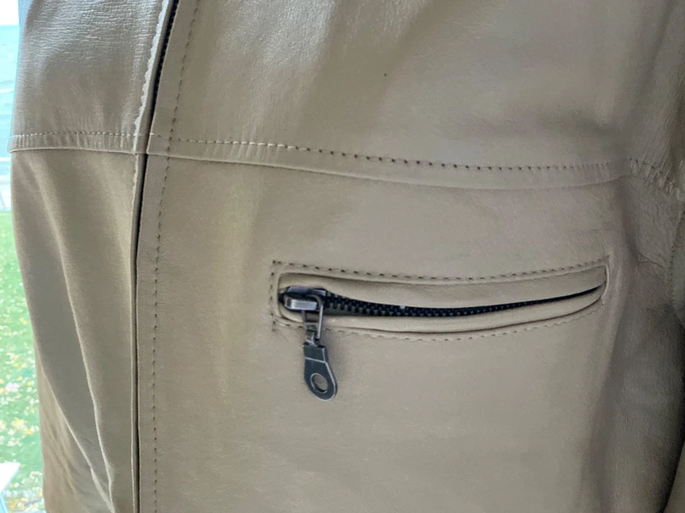 Vtg Duke Haband Cream Genuine Leather Coat Men's Quilted Lined Zip Jacket XL - Image 4 of 4