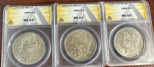 1883O Silver Dollars Anacs MS60 MS61 And MS62 (3 Coins)