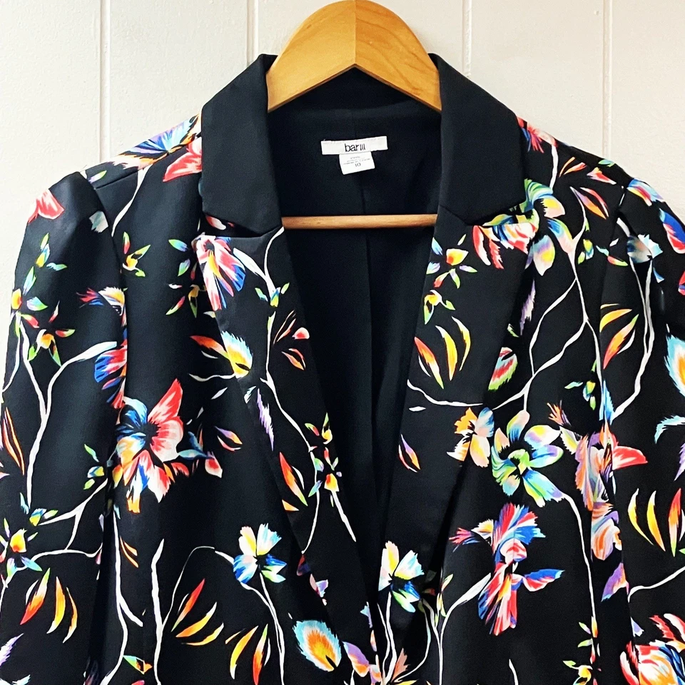 Blazer floral estampado de lirios bar lll talla 10 manga plisada colorido contemporáneo Foto 2 de 4