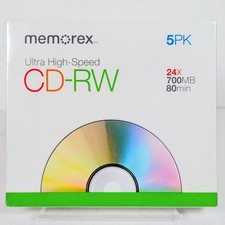 MEMOREX Ultra High Speed CD-RW 16x-24x 700Mb 80 Minute Rewritable (5 Pack) NEW