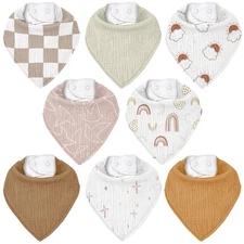 Muslin Baby Bibs 8 Pack Bandana Drool Bib Cotton Soft Absorbent Teething