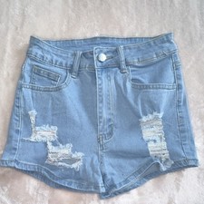SHEIN Light Blue Denim Cut Off Shorts Distressed Pockets Women's Size XS