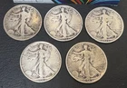 5x - Walking Liberty Half Dollars - 90% Silver 1936, 1937, 1942-D, 1943-S, 1940