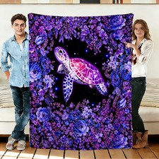 Sea Turtle and Floral Flannel Blanket Soft Cozy Throws Napping Travel Use