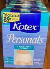 Vintage 1994 Kotex 5 ct Personals Protective Panties SZ 8 9 10 Hips 41"-46" New