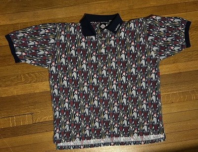 Vintage Tabasco Polo Shirt Mens XL All Over Graphic Golf Hot Sauce VTG
