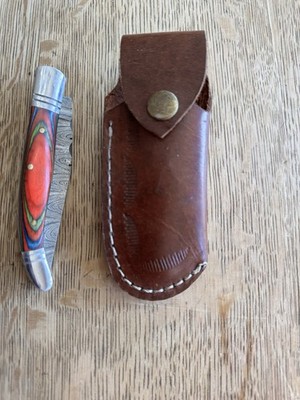 Custom Damascus Blade Pocket Knife with Case. Beautiful.