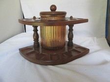 Humidor de vidrio ámbar con soporte de 7 pipas vintage con tapa Dun-Rite productos de madera MCM