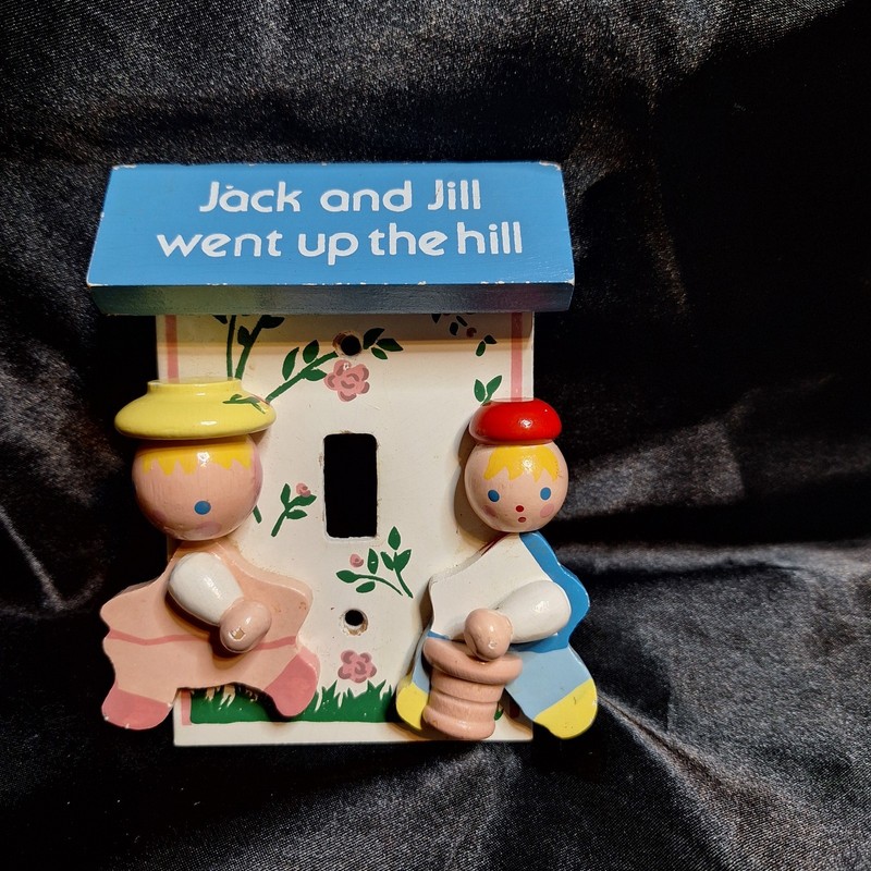 Rare Vintage Jack & Jill Light Switch Cover~Wooden~Hand Painted~1960s/70s