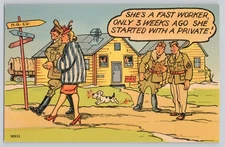 Vintage Military Comic Postcard She's a Fast Worker Tichnor Bros