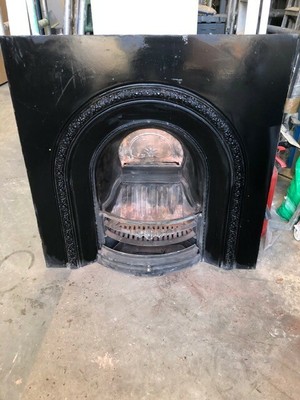 Victorian Style Cast Iron Black Arched Fireplace Insert In Good