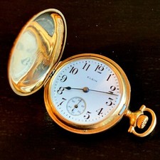 14K Yellow Gold Elgin Lapel Pocket Watch Model 2 Grade 415 Hunter Case 27.4g