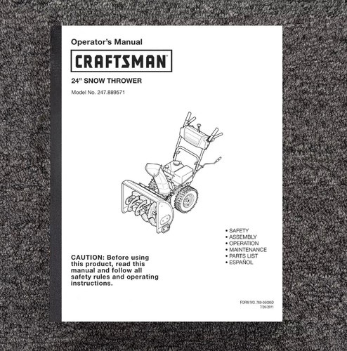 Snow Thrower Owners Operator Maintenance Manual Craftsman 24 Inch 247.889571