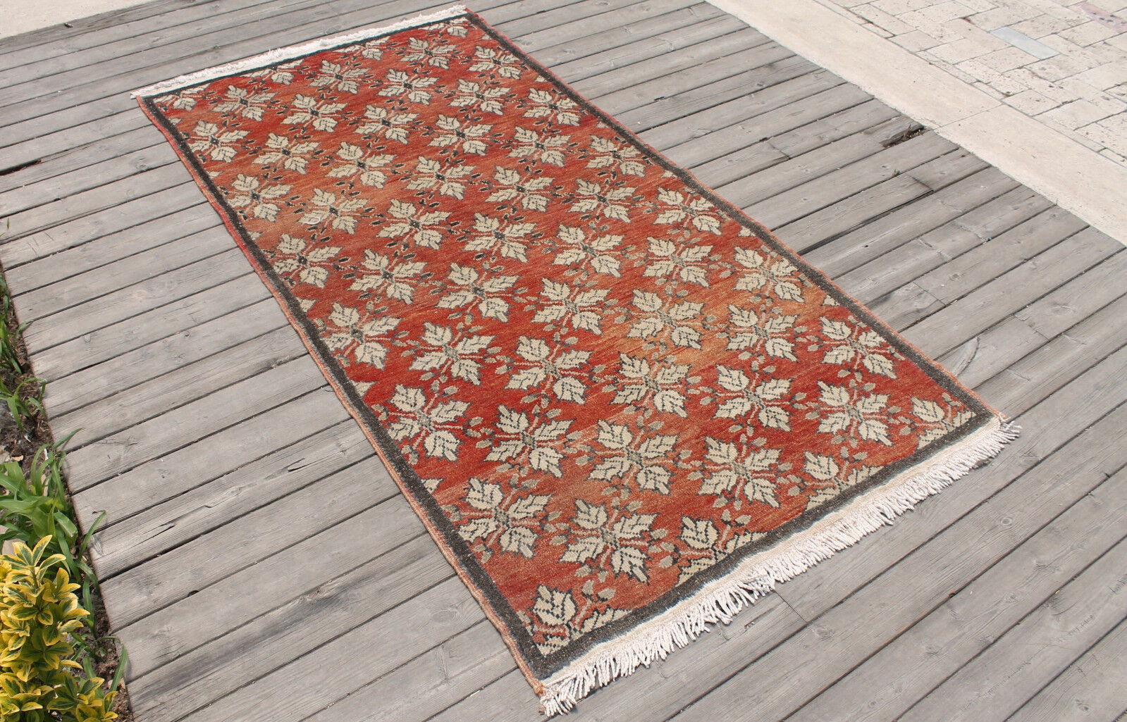 Turkish Rug 39''x71'' Vintage Light Muted Color Oushak Wool Carpet 100x182cm 