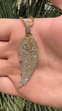 3Ct Round Cut Diamond Angel Wings Pendant 14K Yellow Gold Plated Free Chain