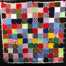 Vintage Farmhouse Lap Quilt Granny Square DOUBLE KNIT Blanket Retro Pink Purple