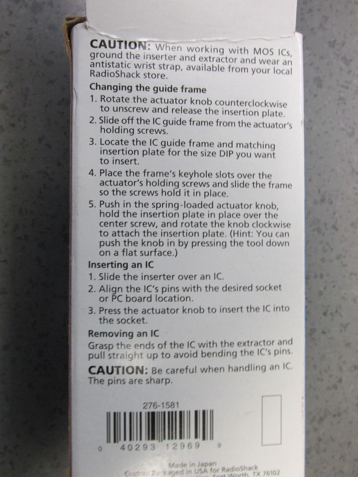 Kit Outil Extracteur/inserteur De Circuits Intégrés (CI) 6 à 40 Broches - RadioShack 276-1581 - Neuf