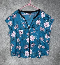 Torrid Contrast Piping Georgette Dolman Top Womens Size 3X Teal Pink Floral