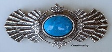  1019 ANT'D .925 S/S PLATED 80MM MADE IN FRANCE BARRETTE CLIP W/25x18MM CABOCHON