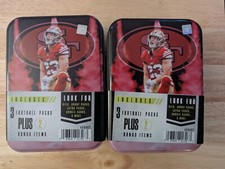 (2) NFL FACTORY SEALED CHRISTIAN McCAFFREY TIN 3 PACKS + 2 Bonus Items 49ers