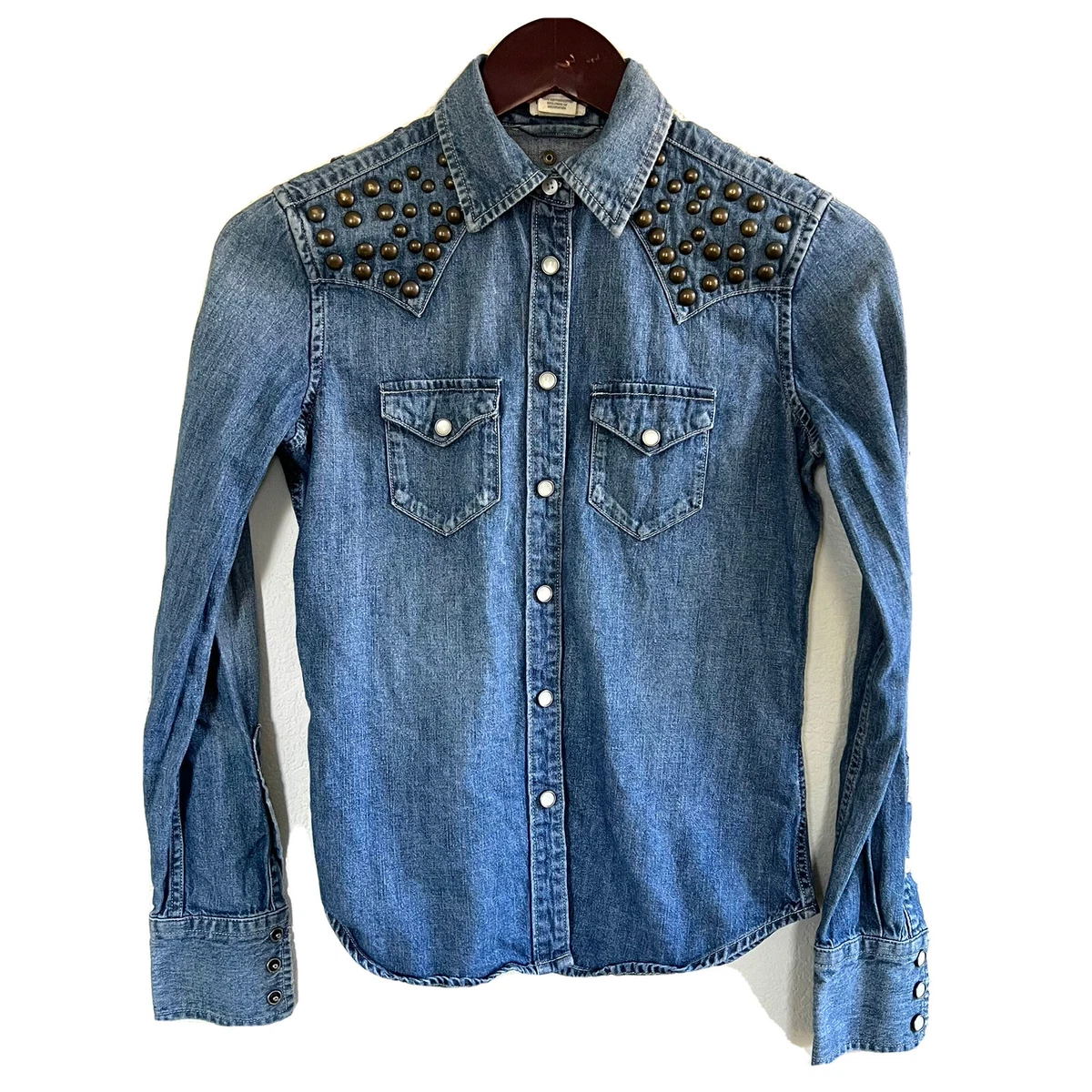 Denim Supply Ralph Lauren Womens Studded Western Denim Snap Shirt XS