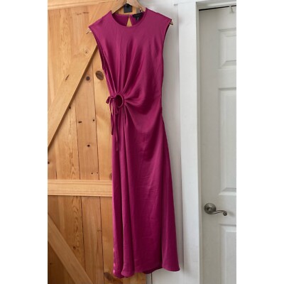 house of harlow pink satin dress House Of Harlow Pink Satin Midi Keyhole Dress Size S