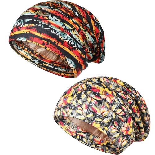 2 Pieces Silk Satin Lined Sleep Cap 